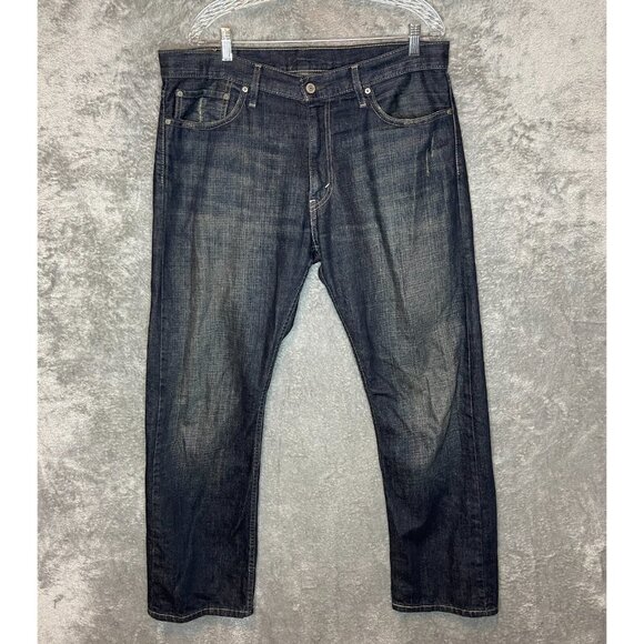 Levis 514 Men Regular Straight Mid Rise Distressed Dark Wash Denim Jean 38x32* - Picture 1 of 12